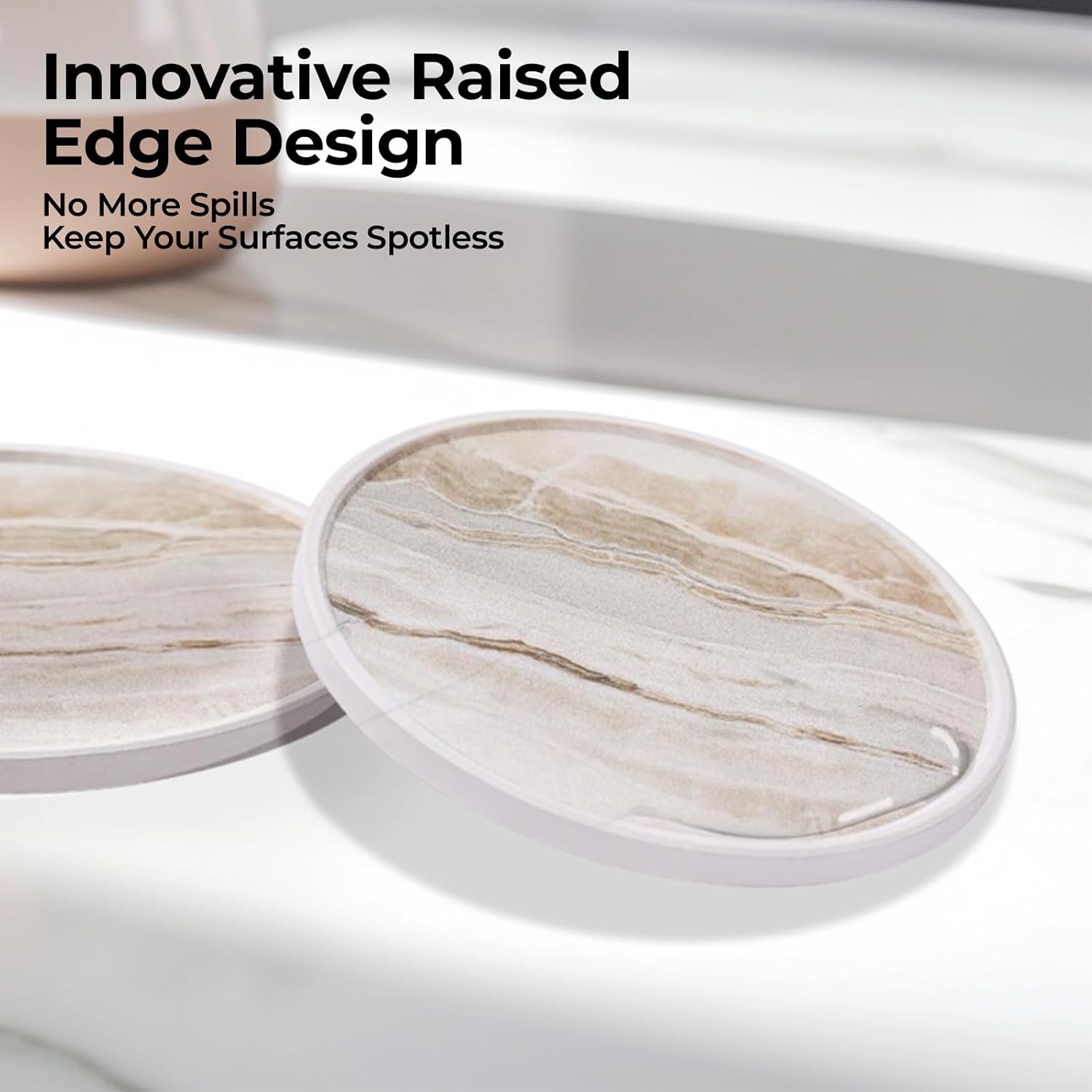 Coasters for Drinks Absorbent / Beige Marble with Lip