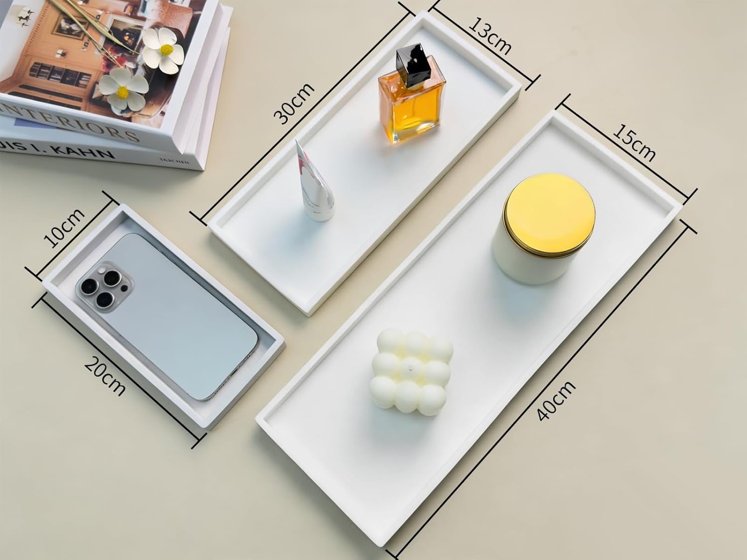 Marble Tray / Silicone Bathroom Vanity Trays / Marble White / 15.7 x 5.9 x 0.9