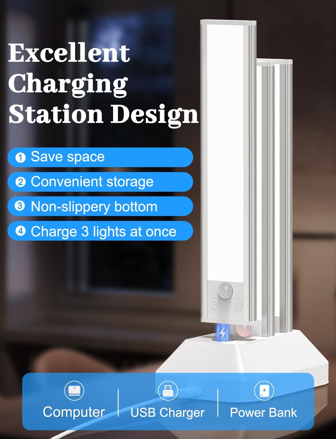 VerRon 6-Pack Under Cabinet Lighting with Charging Station, 8inch | 2000mAh Rechargeable, 3 Color Temps, Dimmable