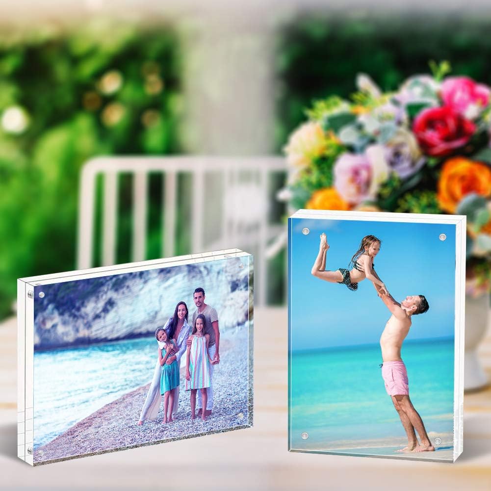 HELPLEX Acrylic Frame, 5 Pack 4x6 Acrylic Picture Frames, 20mm Thicker Frameless Clear Double Sided Magnetic Frame