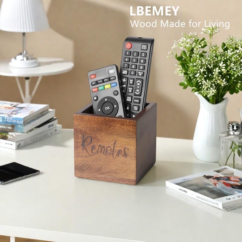 Acacia Wood TV Remote Holder / Brown-for 2 or 3 Remote Controls