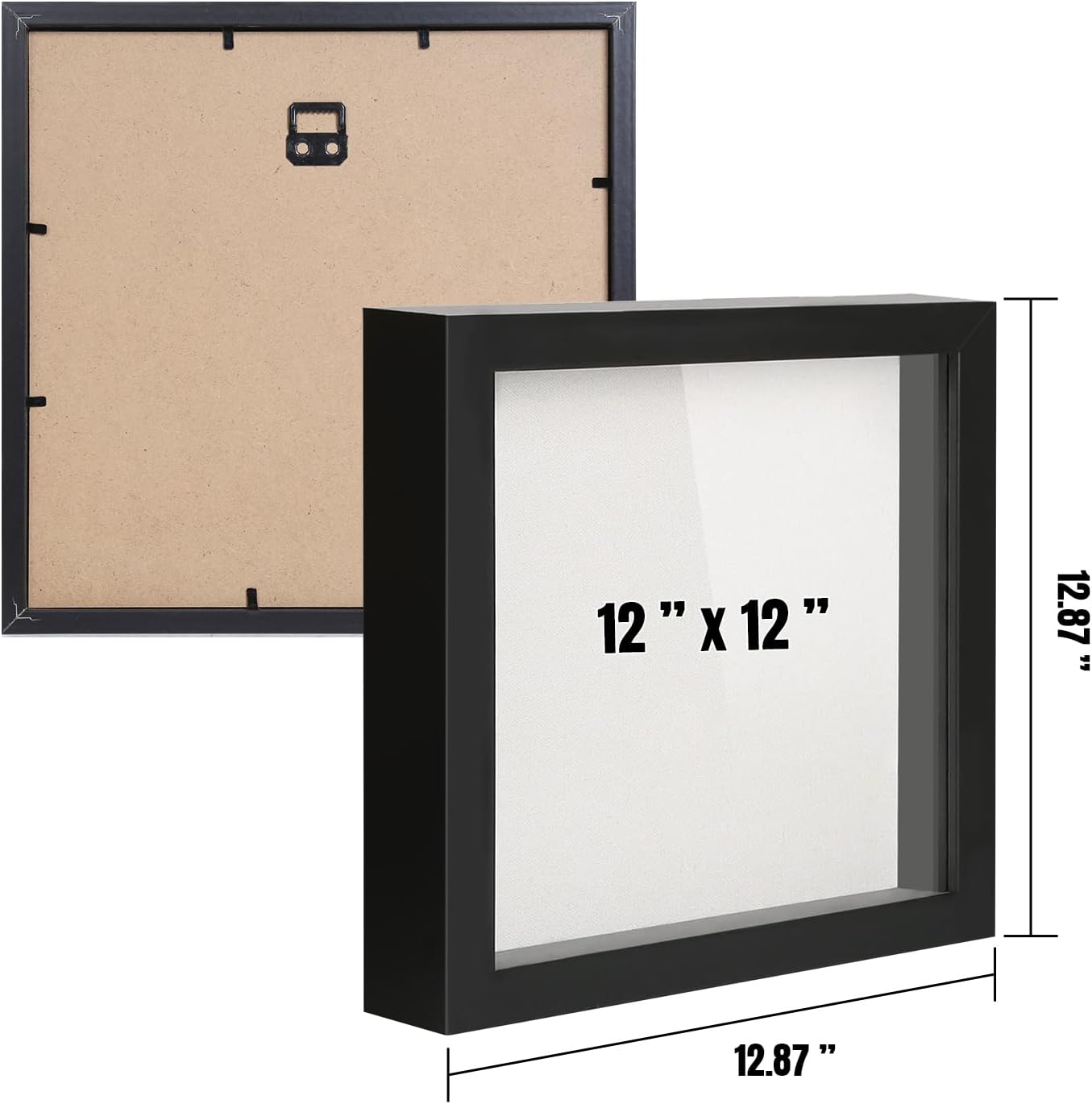 QDSSDECO 12x12 Shadow Box Frame with Linen Backboard & Real Glass, Wood Display Case, Deep Showcase to Hang The Photos