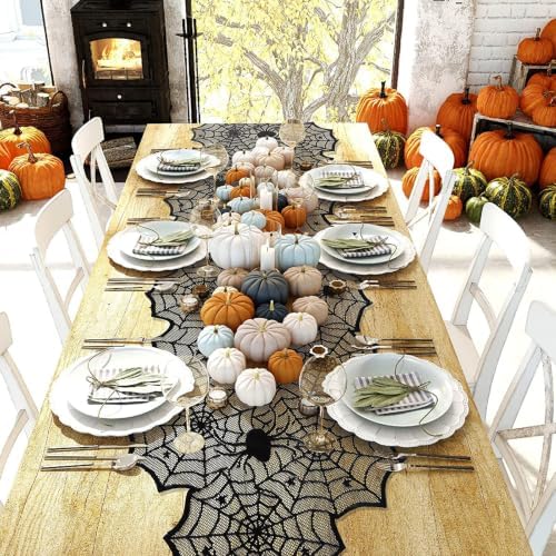 Halloween Table Runner Black Lace Spiderweb Table Runners 2 Packs 18x72inch