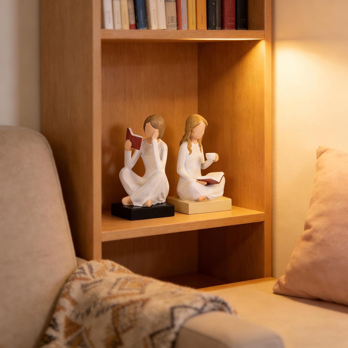 Reading Girl Bookends for Women / Beige / Set of 2