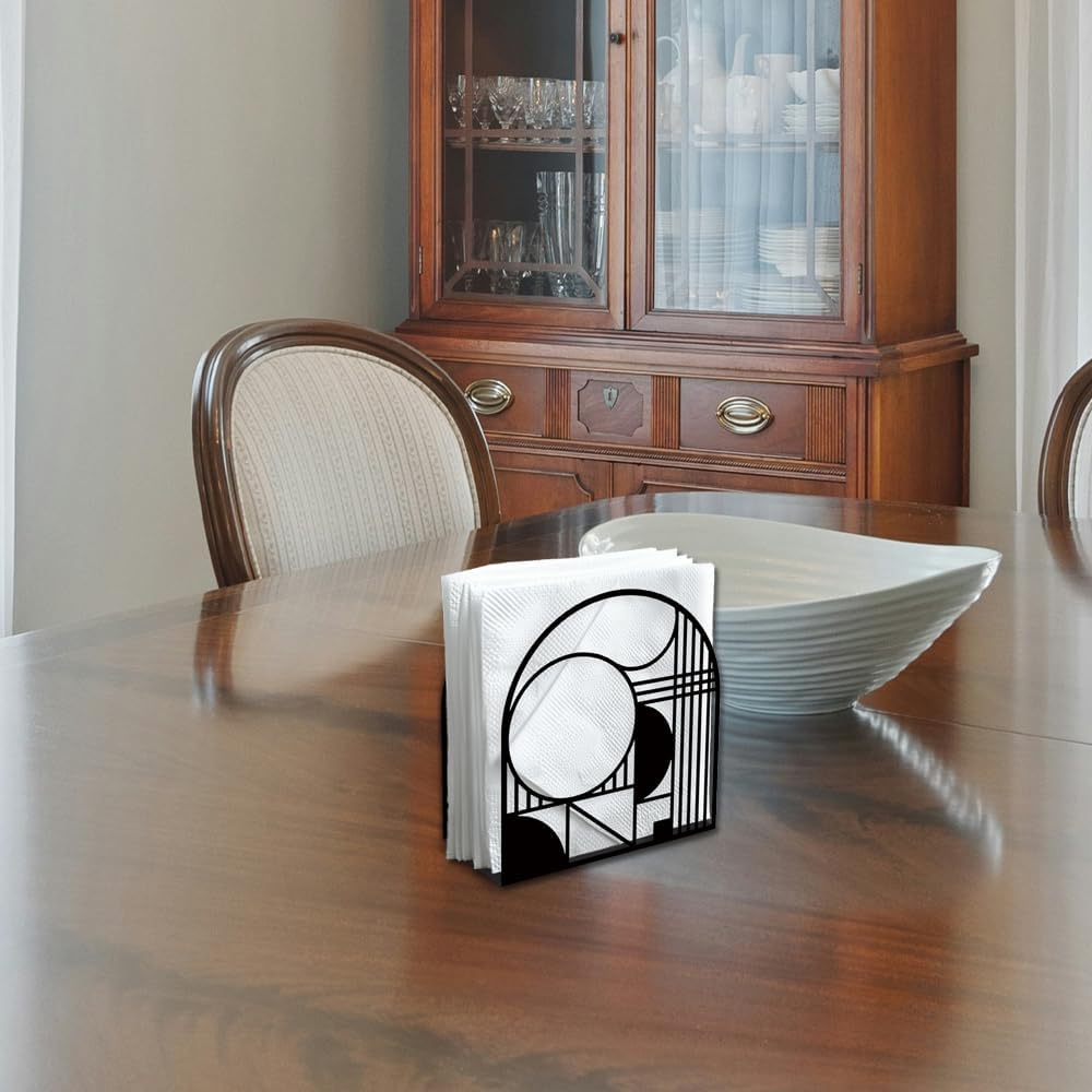 Decorative Metal Napkin Holder / Modern Geometric / Black / 5.3 x 4.9 x 1.9