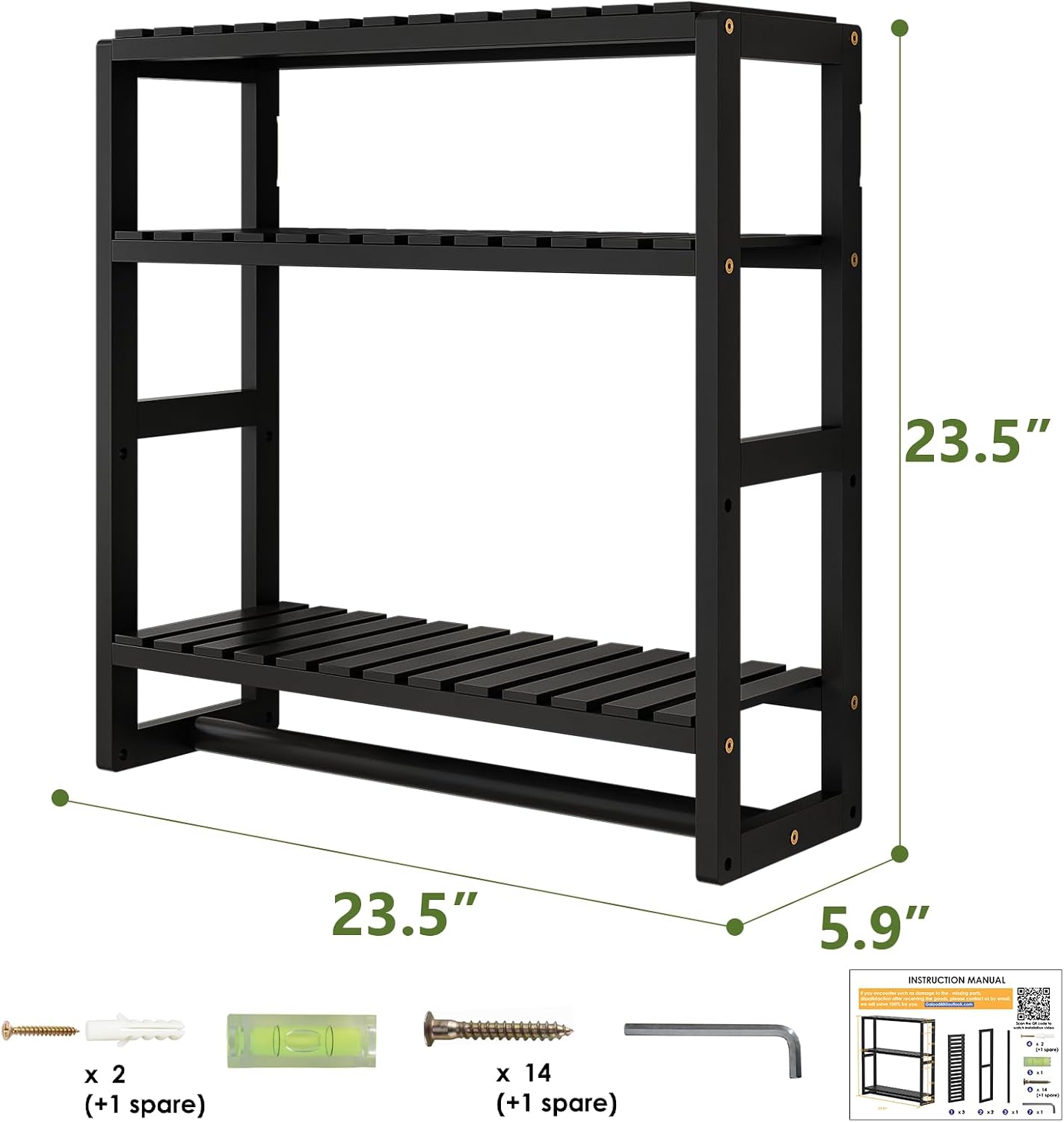 Galood Over The Toilet Storage Bathroom Shelves Wall Mounted 3 Tier Black-L | Space Saver Corner Shelf Organizer Bamboo