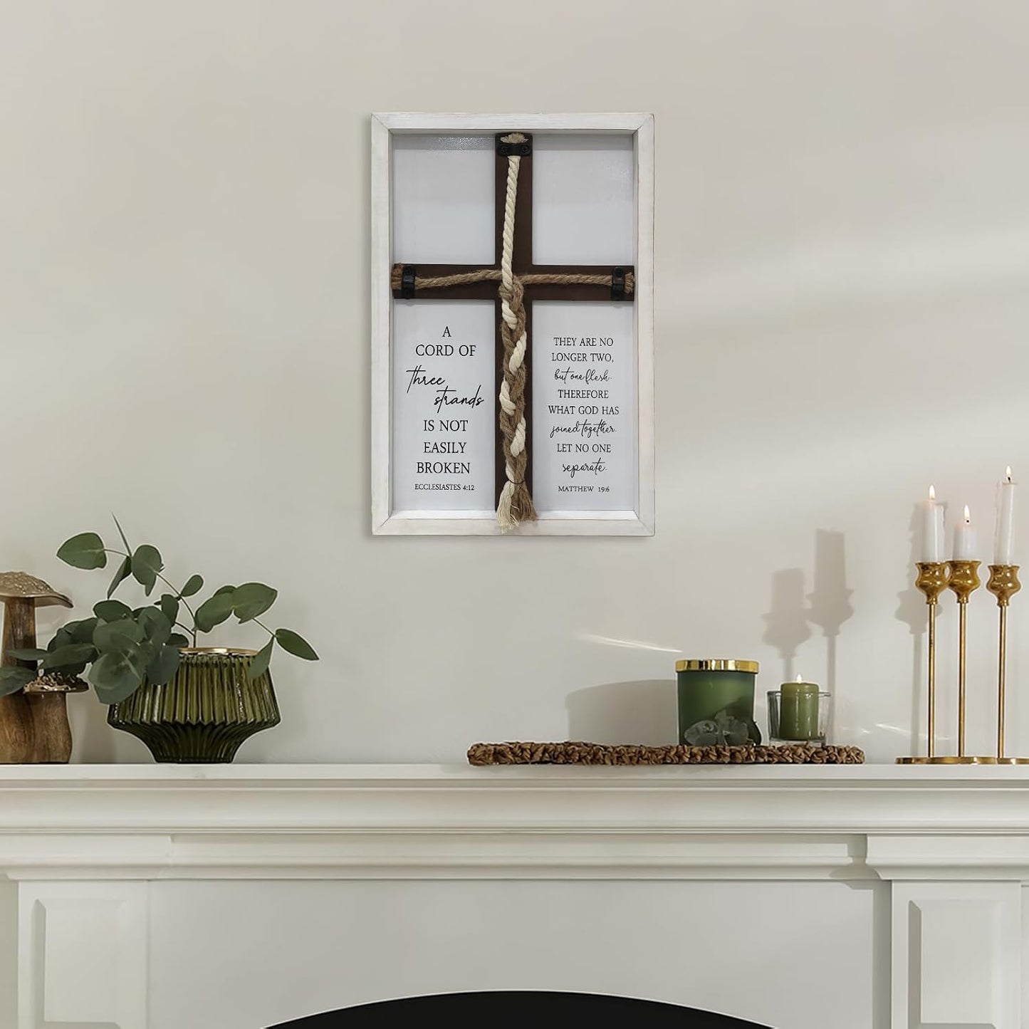 A Cord of Three Strands Wedding Ceremony Wall Decor " Sand Unity Knot Braid / White Cross / 15 x 10