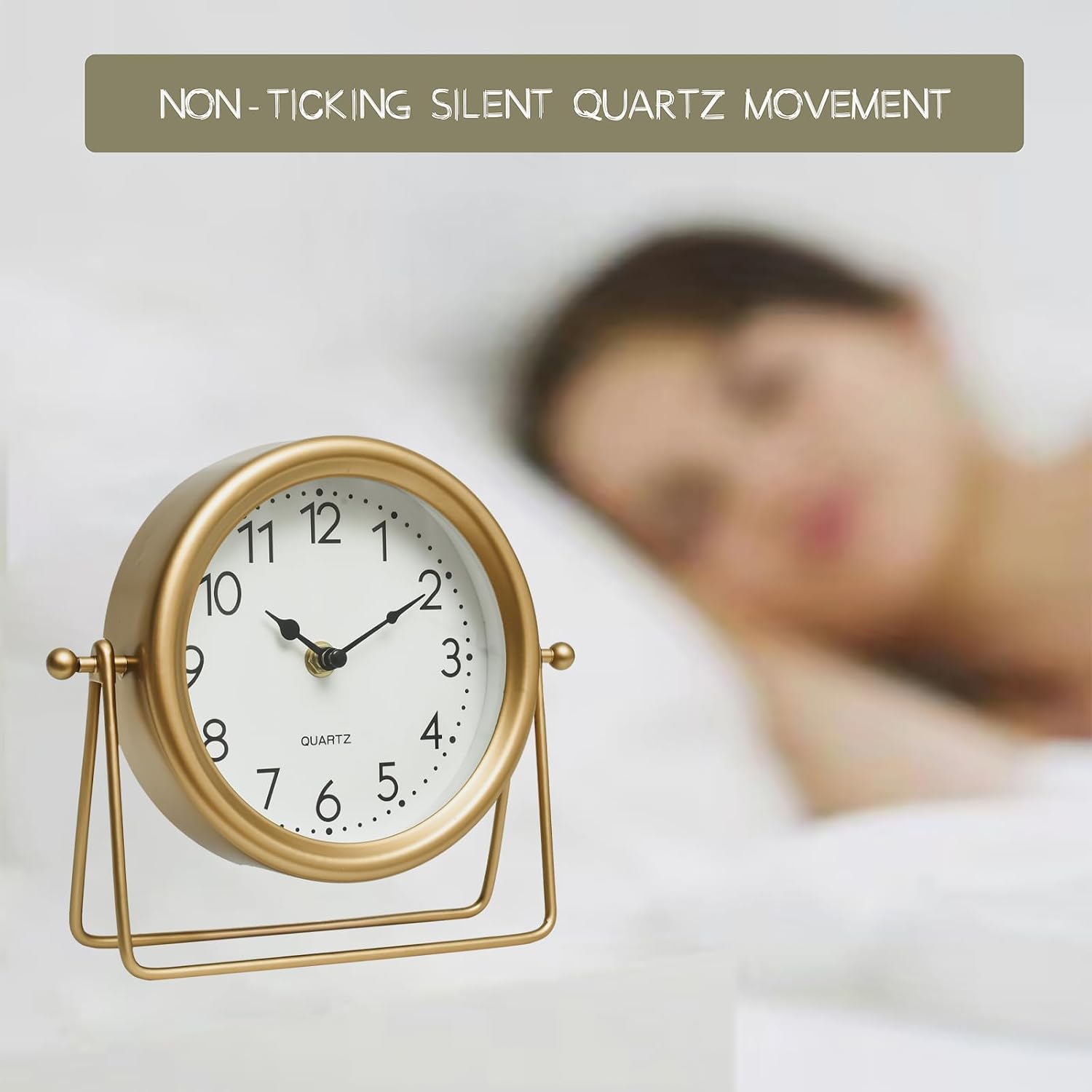 EMAX HOME Vintage Golden Table Clock - Elegant Battery Operated Office, Living Room, and Bedroom Clock with Minimalist