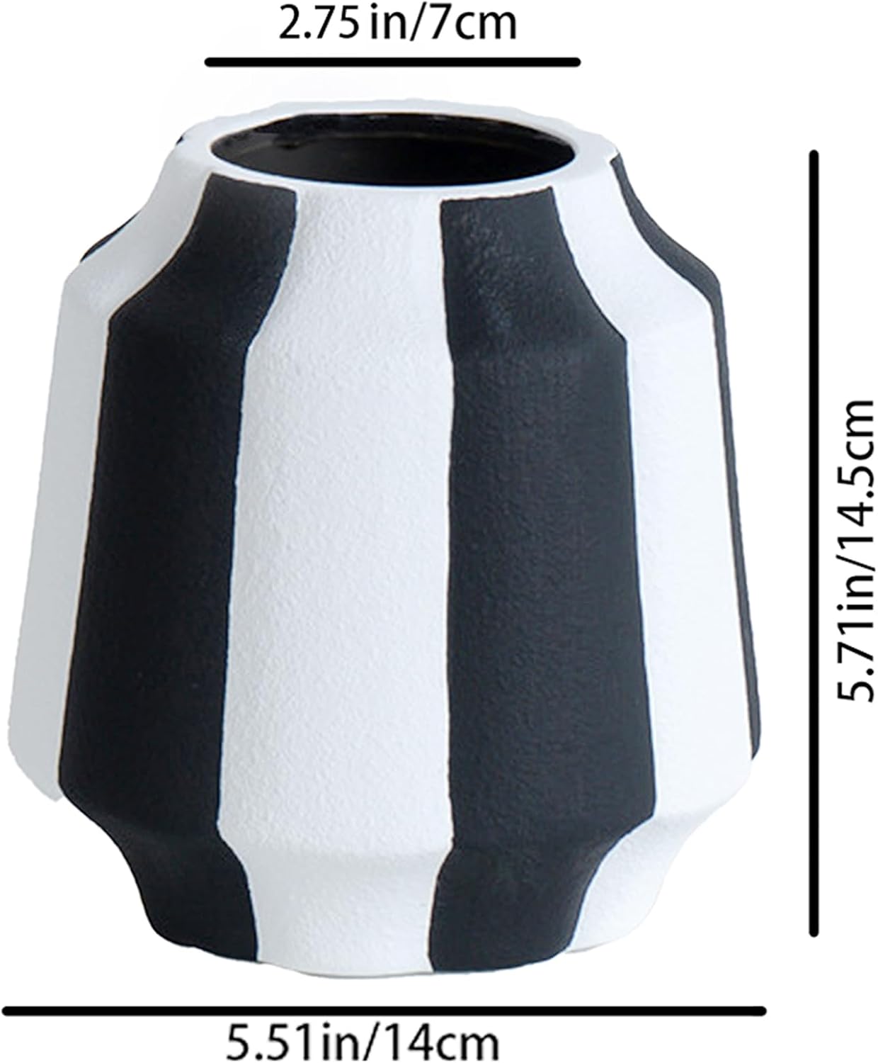 White Striped Ceramic Vase / Black