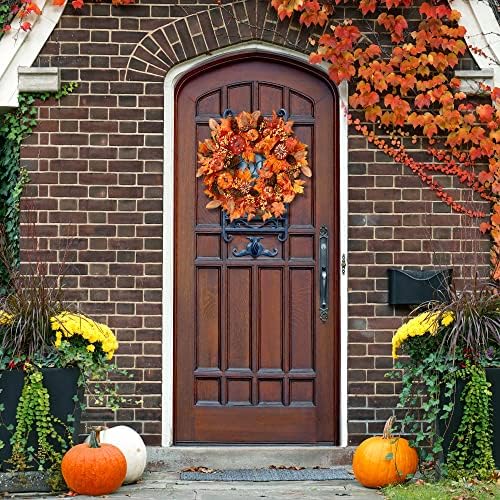 Sggvecsy Fall Wreath 20’’ Autumn Front Door Wreath with Various Pumpkin Cluster of Berries Maple Leaves Pine Cones for Outside Indoor Wall Window Festival Thanksgiving Harvest Autumn Fall Decor