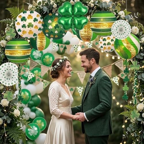 12 Pack St. Patrick's Day Decorations, Green Paper Lanterns