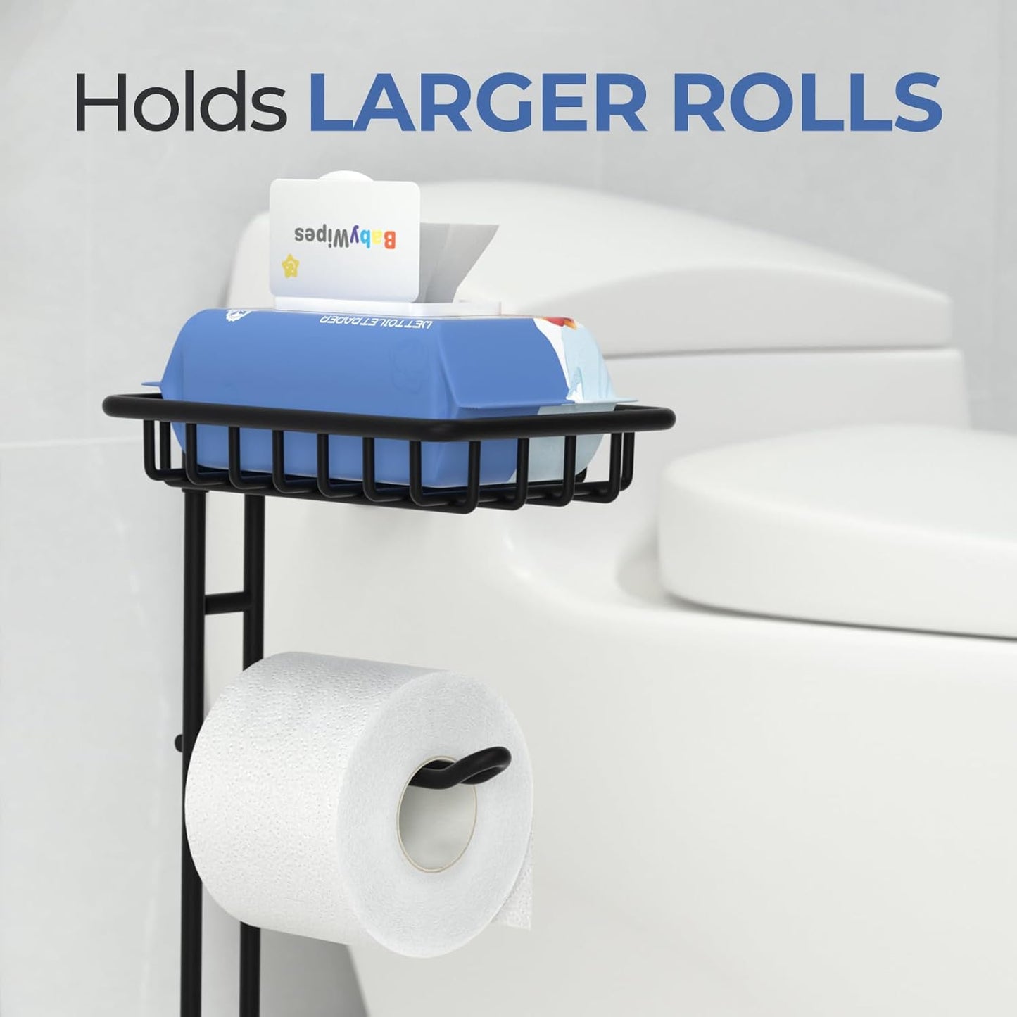 TreeLen Toilet Paper Holder Stand Tissue Paper Roll Dispenser with Shelf for Bathroom Storage Holds Reserve Mega