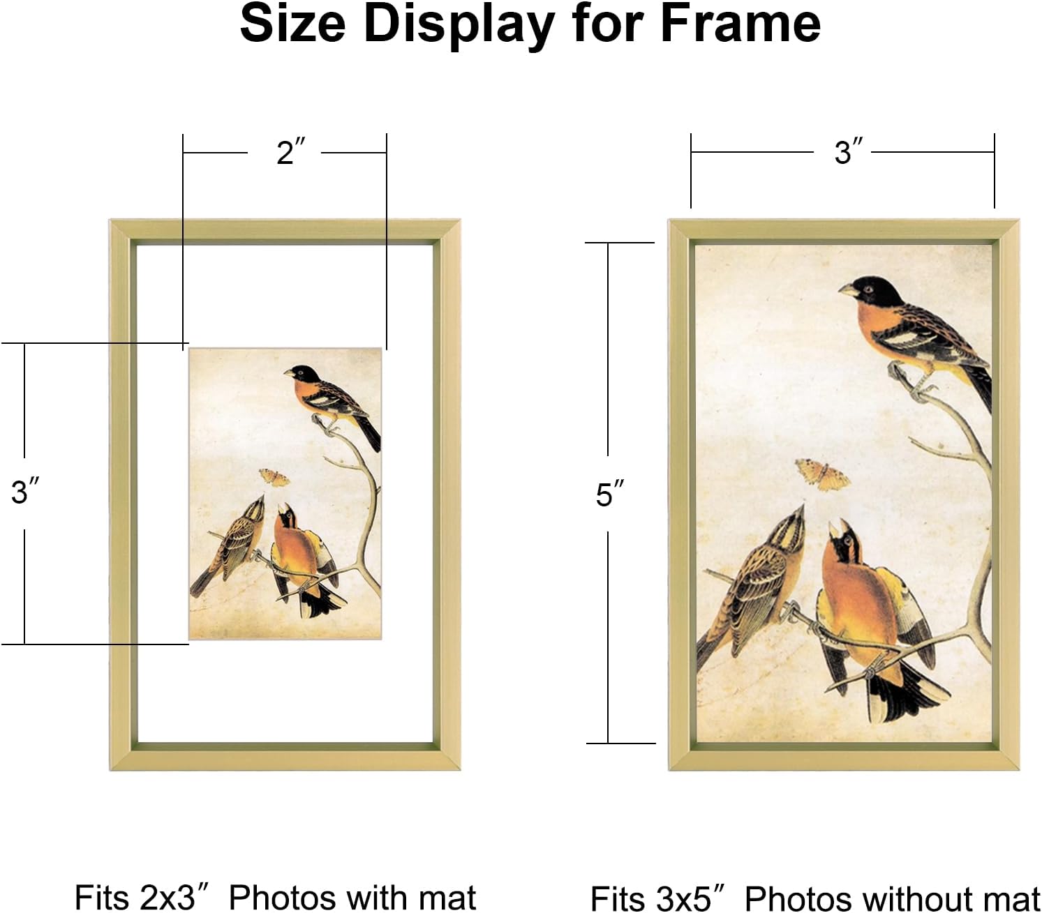 BKABOT 3x5 Brass Aluminum Photo frames 3 Pack HD Glass Mat 2x3 Wall Table | Brushed aluminum Picture frames,removable