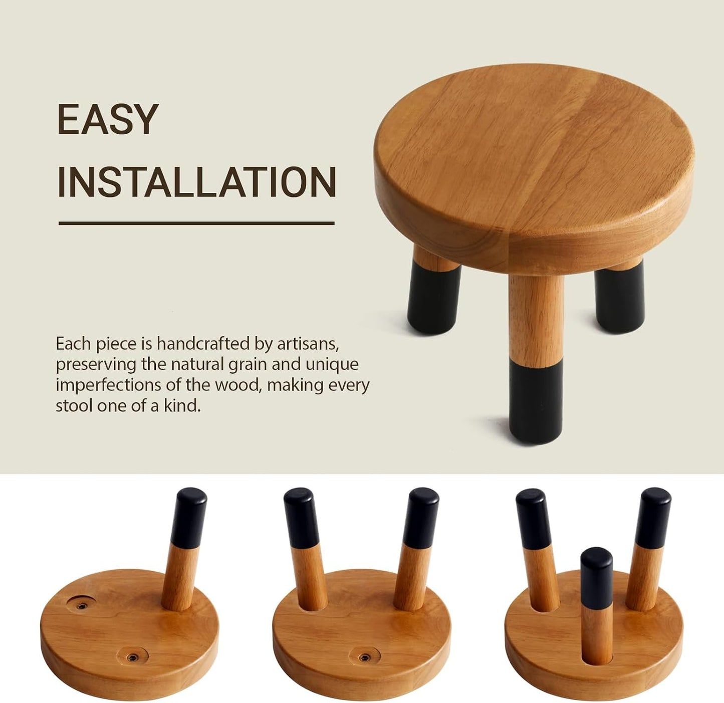 Rubber Wood 9" Round Plant Stand / 8" Tall Black