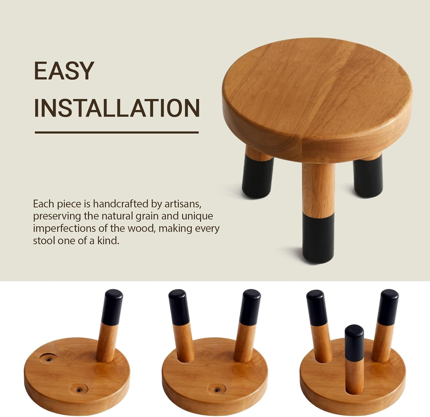 Rubber Wood 9" Round Plant Stand / 8" Tall Black