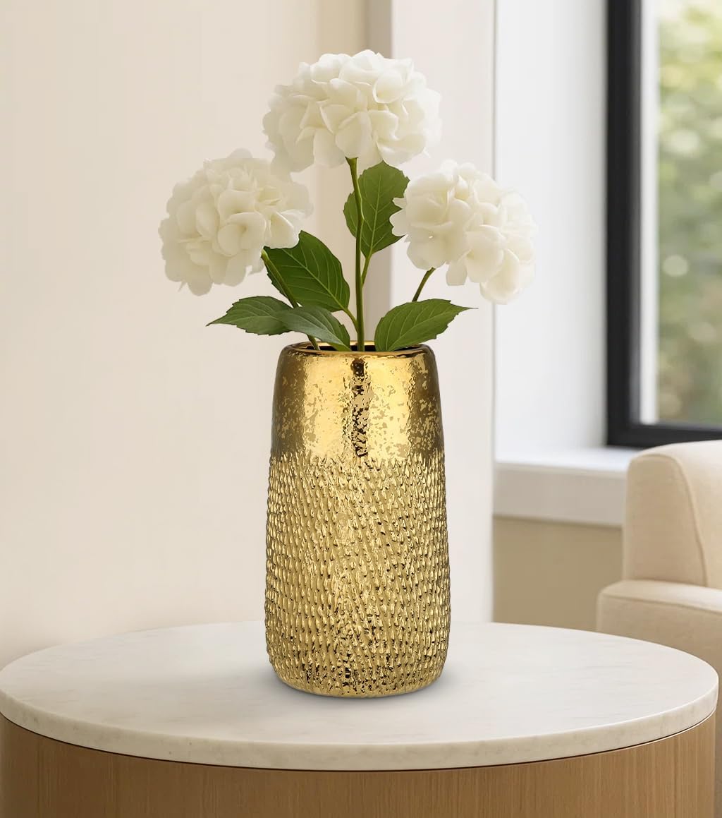 10.2" Ceramic Flower Vintage Vase / Gold