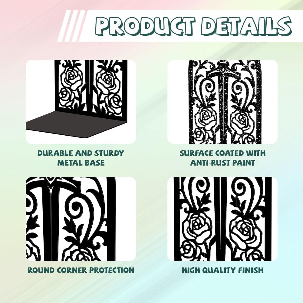 Metal Bookends / Modern Decorative Heavy Duty Study Book Support Stoppers / Sword with Vine and Rose