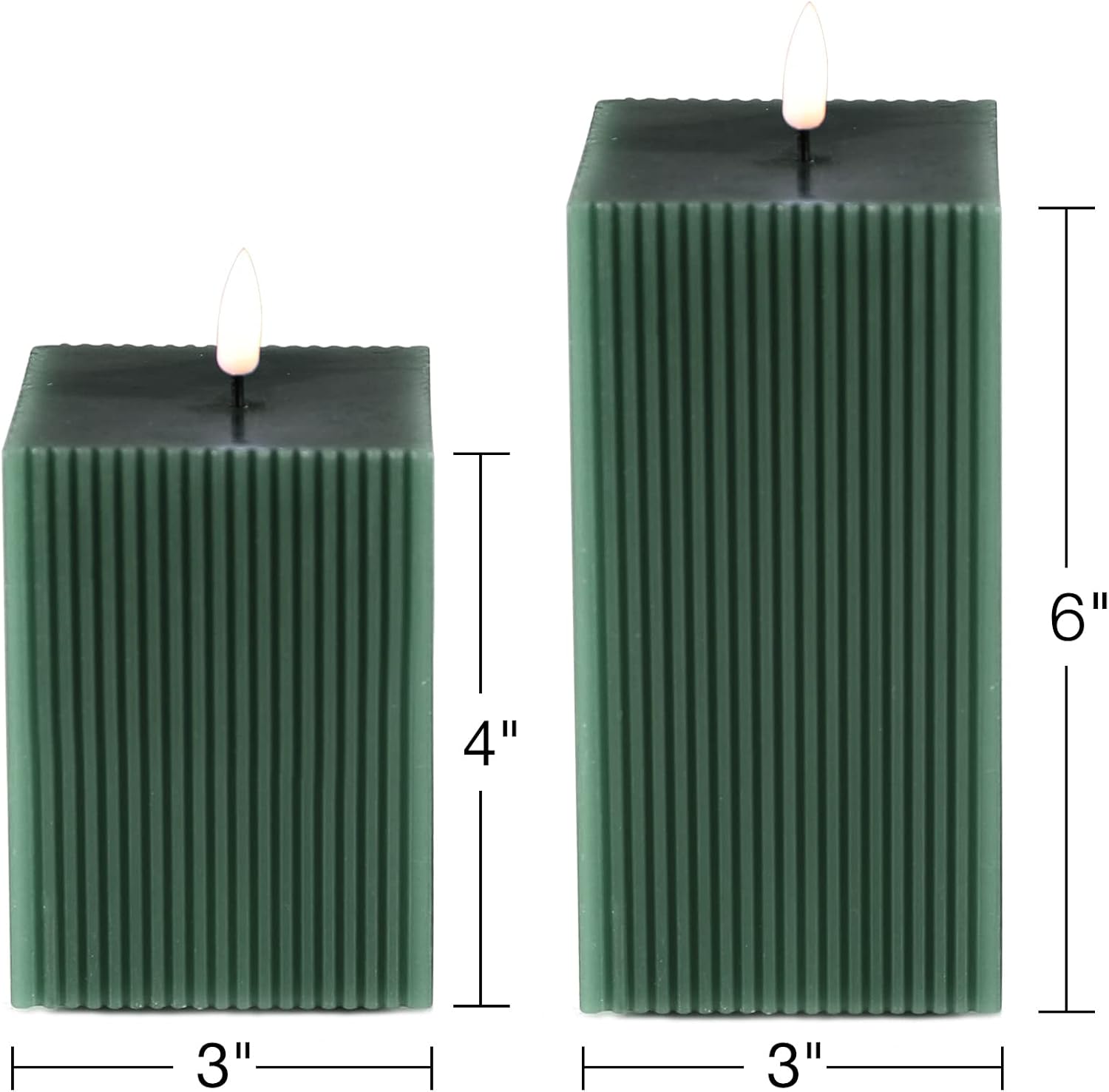 Dark Ribbed Flameless Candles / Green / Set of 2