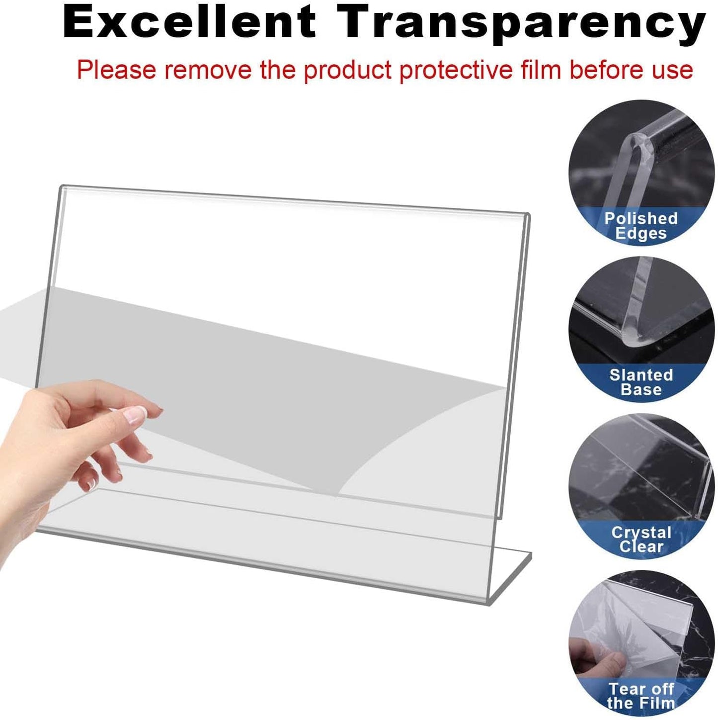 Acrylic Self Standing Picture Frames / Clear / 7 x 5 / Set of 6