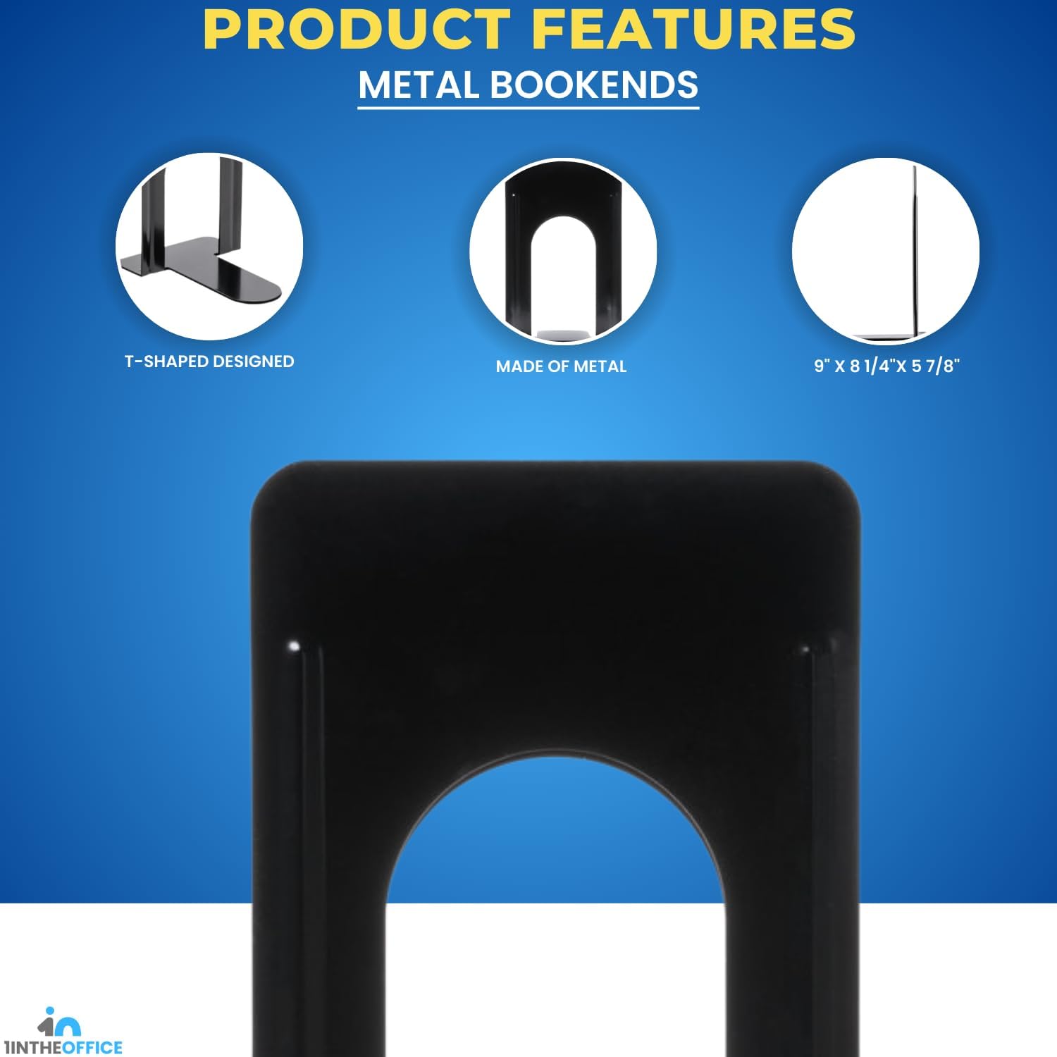 Metal Bookends / 8 1/ 7/ " Heavy Duty / Black / 4 x 5 / Set of 4