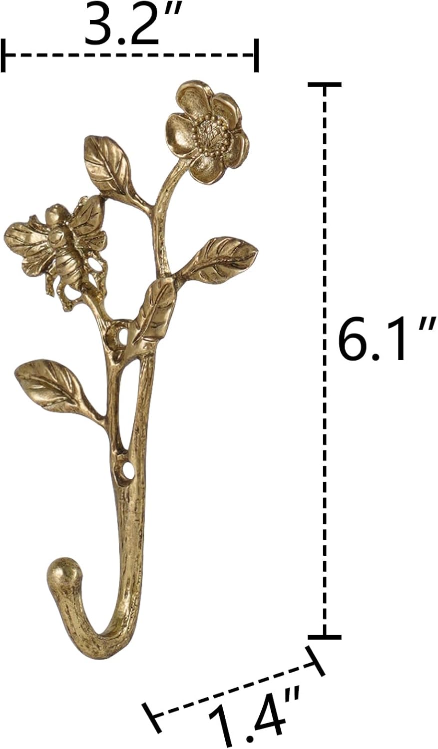 Metal Dark Coat Hooks / Flower & Bee / Gold / Set of 2