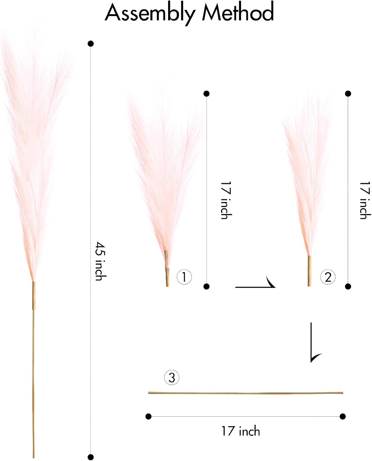45" Pampas Grass Tall Pink White Decor Faux Dried Fluffy Fake Long / 45"-pink White Style / Set of 9