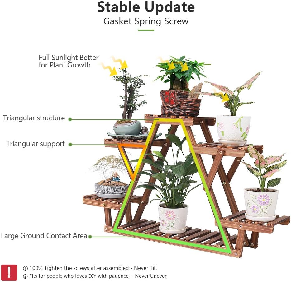 Wood Plant Stand for Multiple Plants Shelf Indoor 6 Tiered Triangle | A Shape Corner Flower Pot Holder Rack for