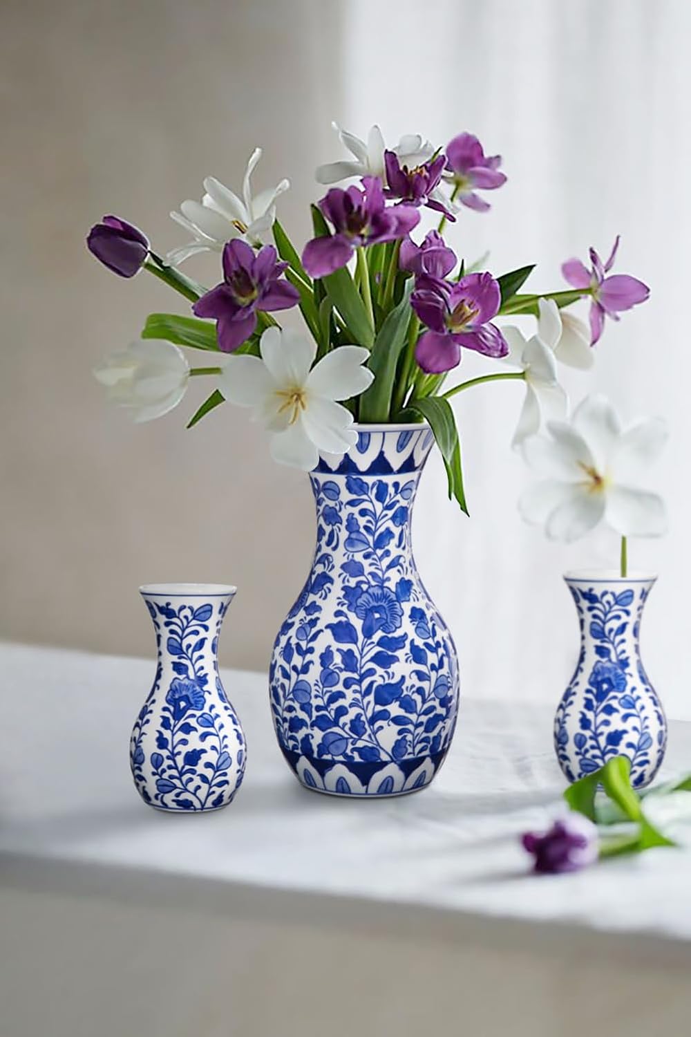 Bud Ceramic Flower Vase / # Small Floral / Blue / 6 Inch / Set of 2