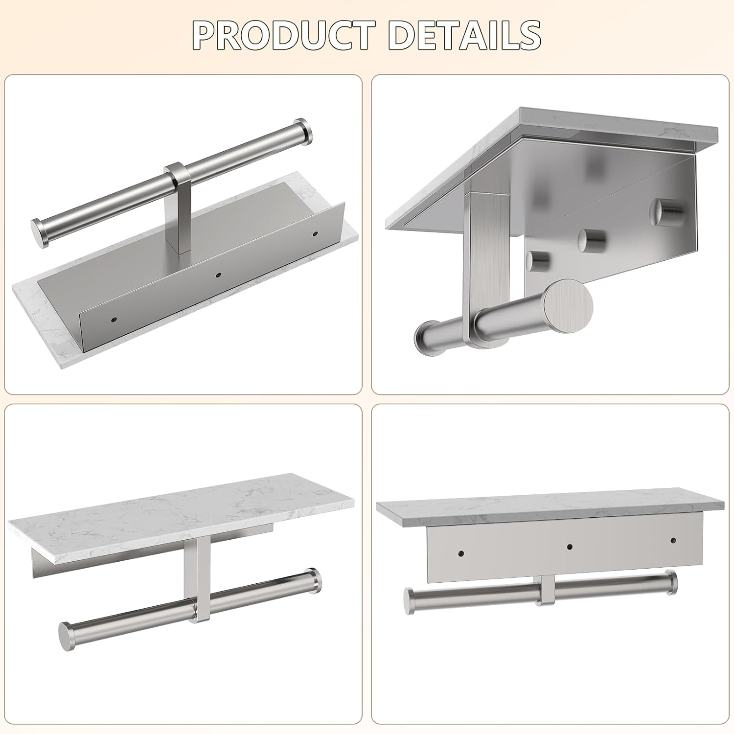 Marble Toilet Paper Holder with Shelf Doulble Bathroom Tissue Roll Holder | Brushed Nickel 304 Stainless Steel Toilet
