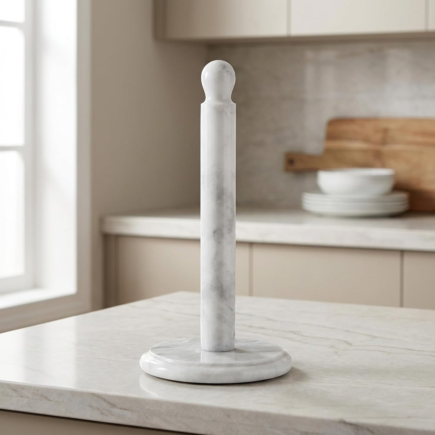 Radicaln White Marble Paper Towel Holder Countertop – 12.5 Inch Towel Stand for Bathroom & Kitchen, Premium Handmade