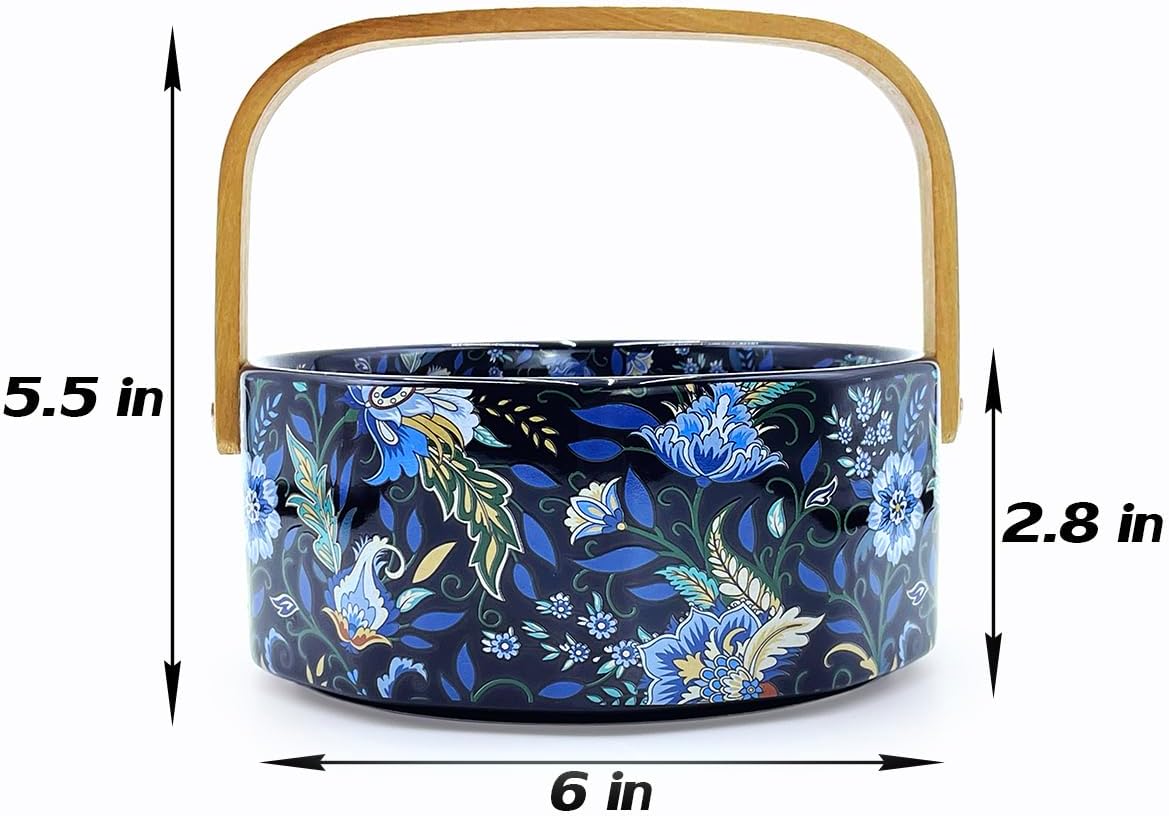 Wooden Handle Decorative Bowl Flower Basket Kitchen & Dining Table Office Room Decor / Black