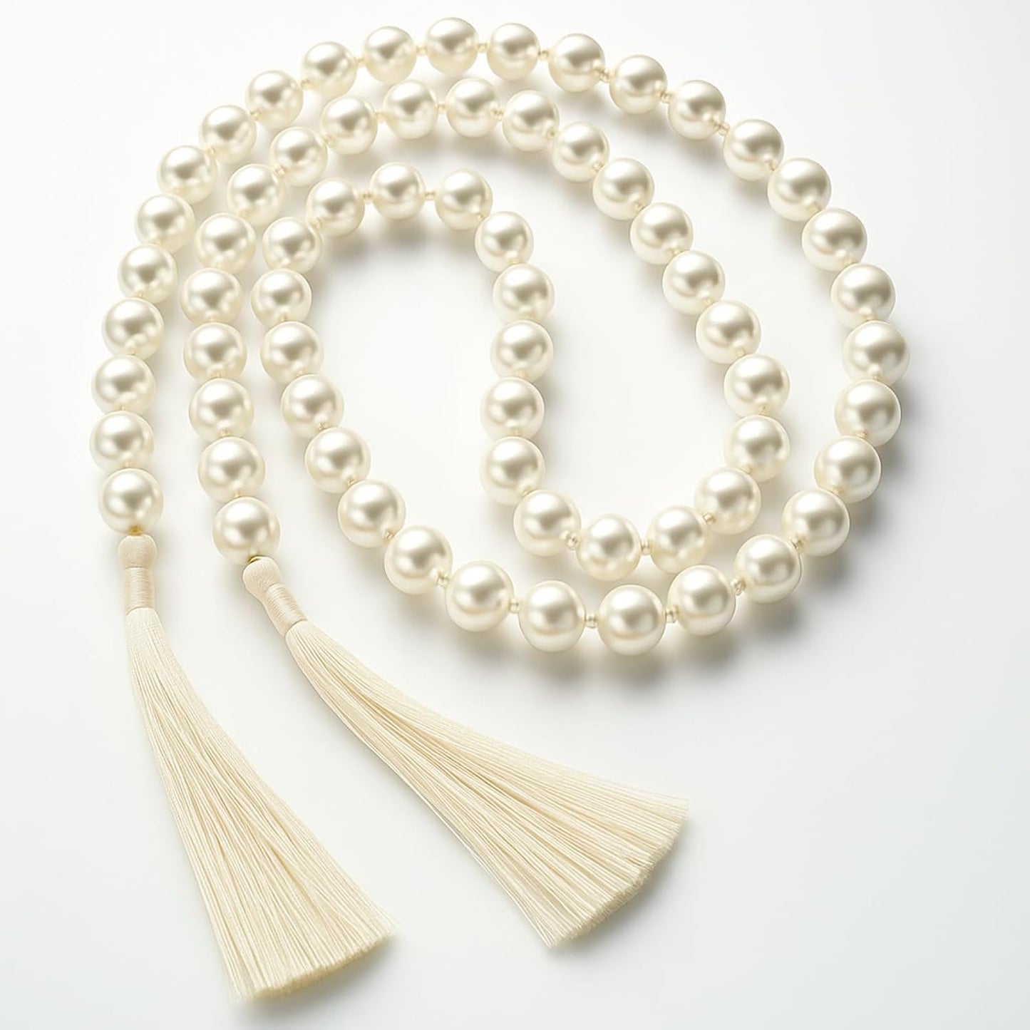 Tassels 16mm Pearl Glass Bead Garland Boho Wedding Table Decor Healing Bead / Beige / 58 Inch