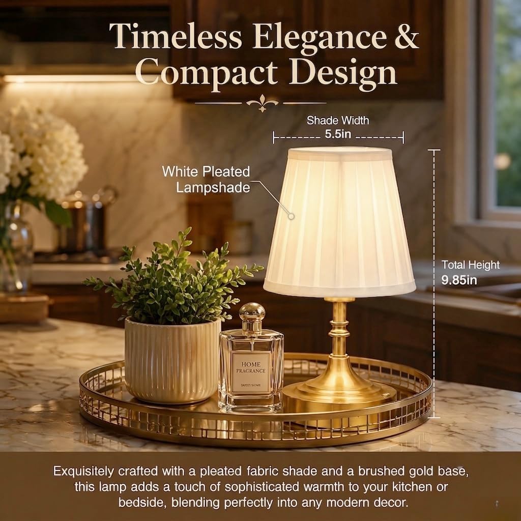 Gold Small Cordless Table Lamp Rechargeable,Mini Lamp - Kitchen Countertop | Battery Operated｜Touch