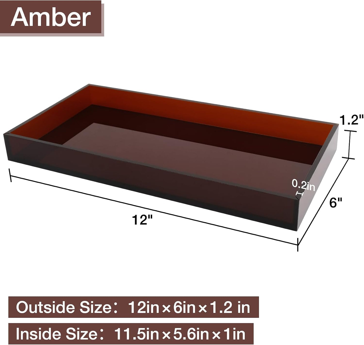 Acrylic Tray 5mm Thicken for Vanity Makeup / Amber / 12 x 6 x 1.2