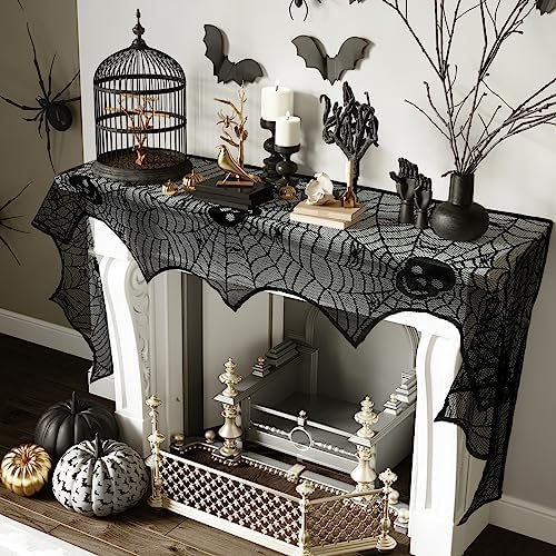 AerWo Skull Spiderweb Halloween Fireplace Mantel Scarf Decorations Indoor