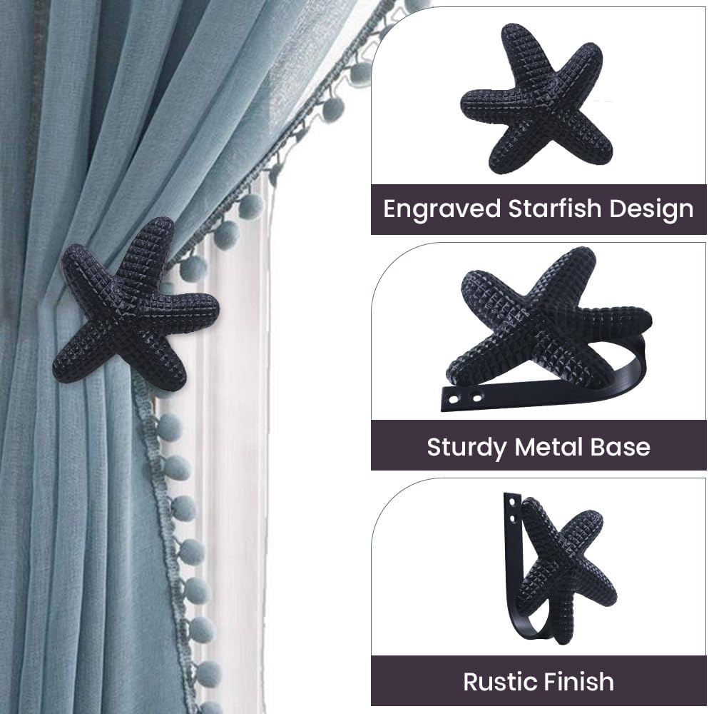 The Metal Magician Metal Nautical Starfish Curtain Holdback & Curtain Holder for Home, Bedroom & Office (Starfish