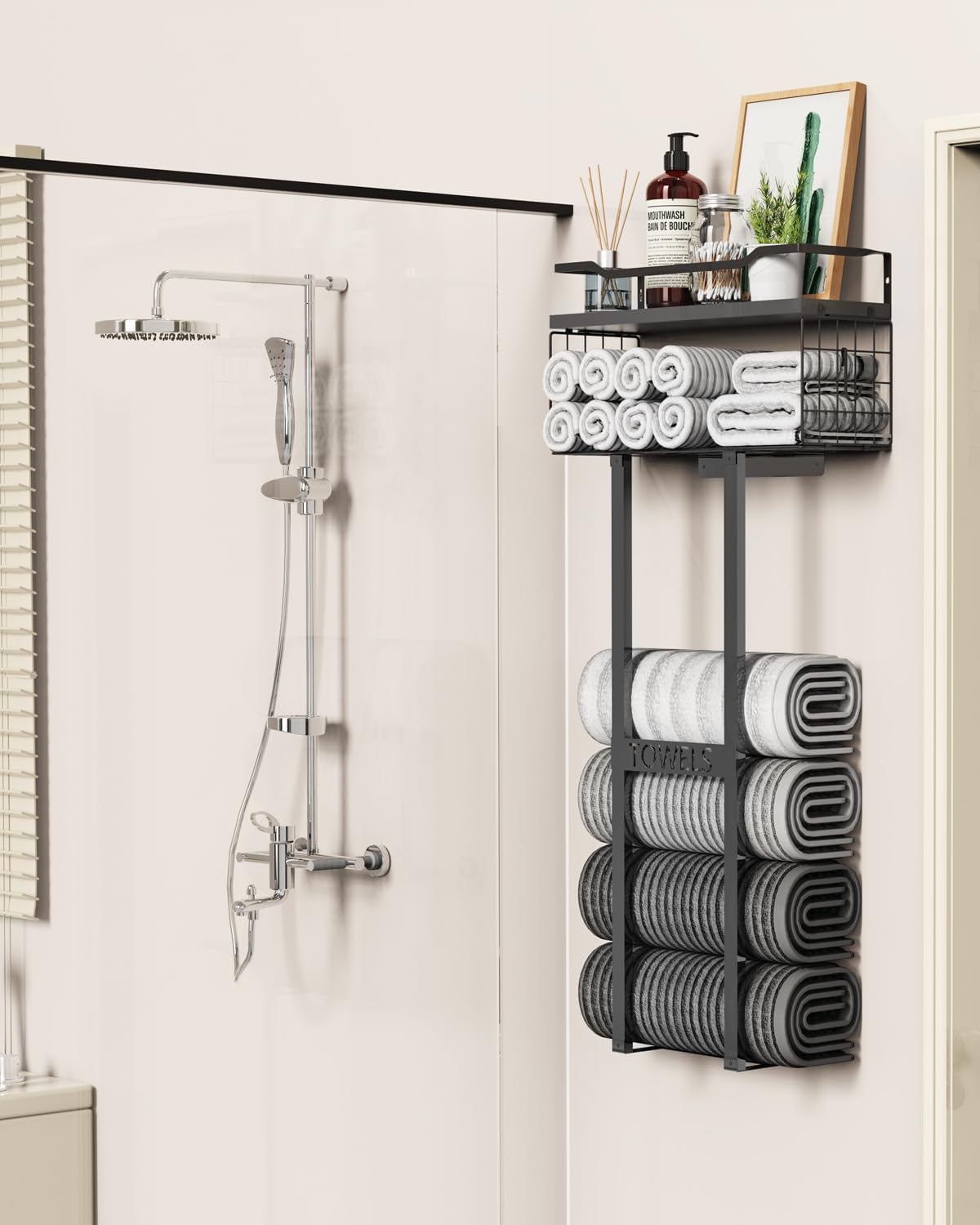 Aetyord Towel Racks for Bathroom 31inch Wall Mounted Towel Rack,Floating Shelf with Wood Plank,Towel Storage for