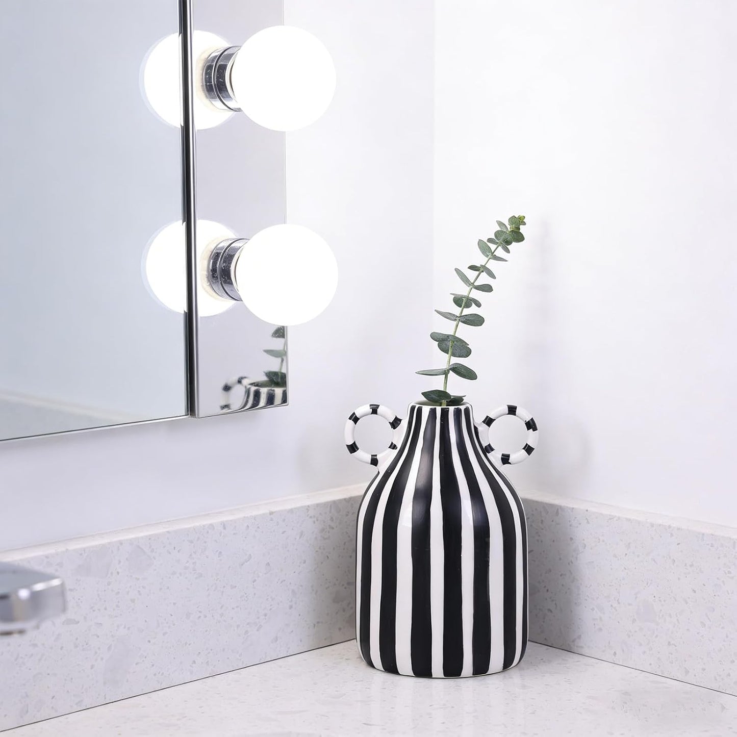 Minimalist Funky Boho Home Accent Vase / Black White