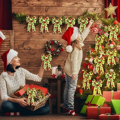 Lyrow 16 Pcs Large Christmas Bows Polka Dot Christmas Tree Bow