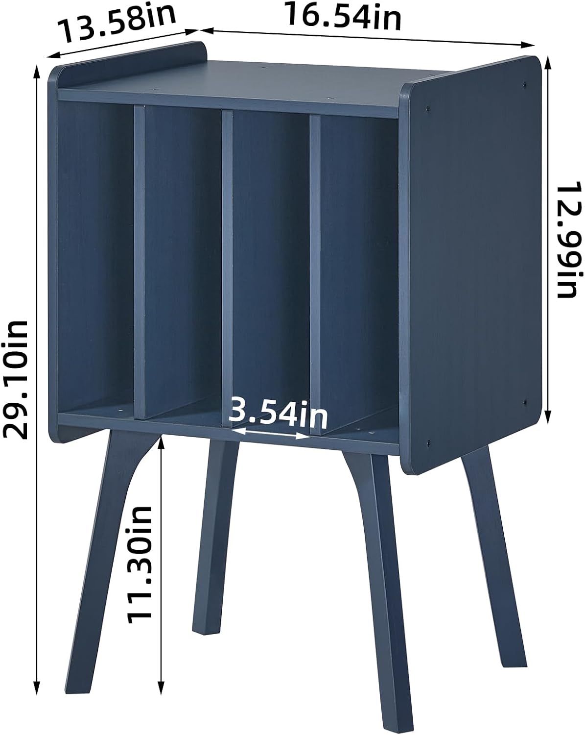 Record Player Stand, Blue Vinyl Record Storage Table for Albums | Mid-Century Modern Turntable Stand with Wood Legs, 4