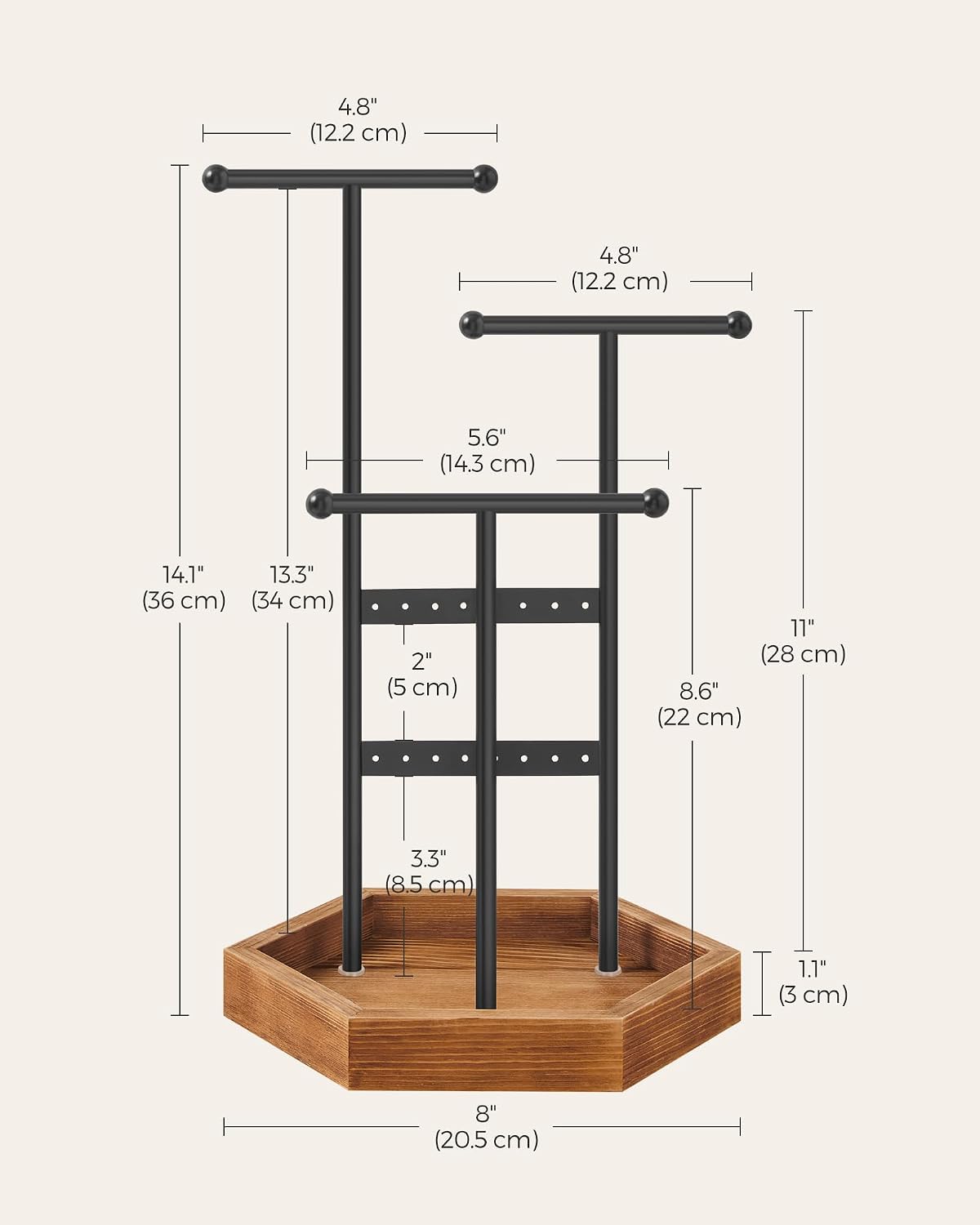Metal Frame / Jewelry Holder / Ink Black + Caramel Brown