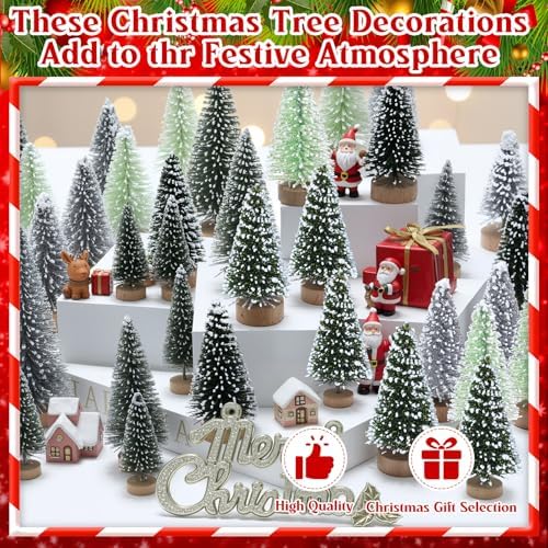 Sumind 48 Pcs 1.78 Inch Mini Bottle Brush Christmas Trees Green Silver