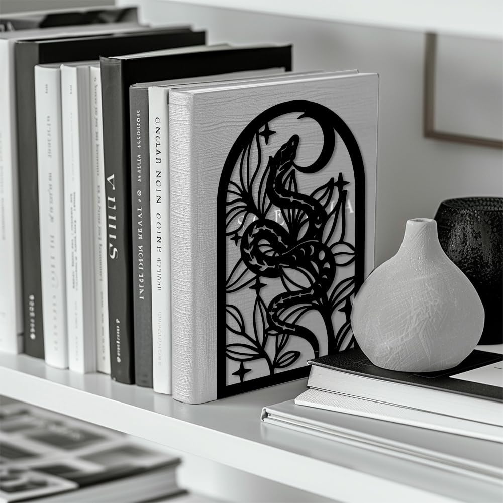 Metal Bookends / Modern Decorative Heavy Duty Study Book Support Stoppers / Bohemia Snake and Flower