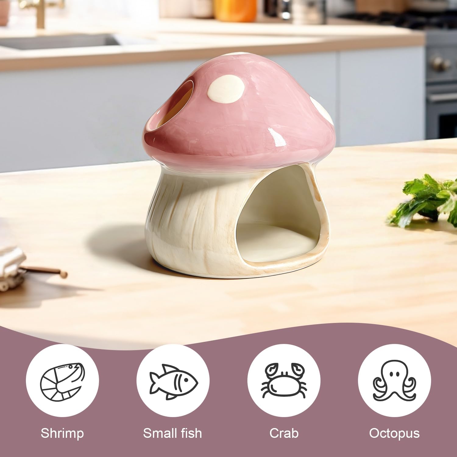 4.33'' x 4.33'' Ceramic Mushroom House Aquarium Decor / Pink