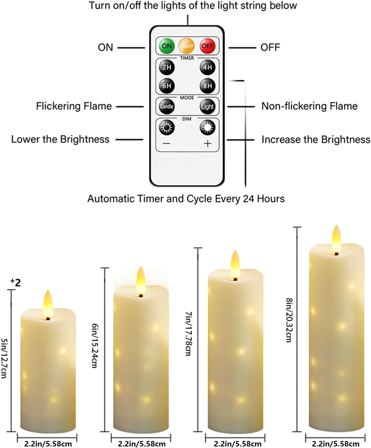 kakoya Outdoor Waterproof Flickering Flameless Candles with Timer,5Pcs Battery Operated LED Pillar Candles with