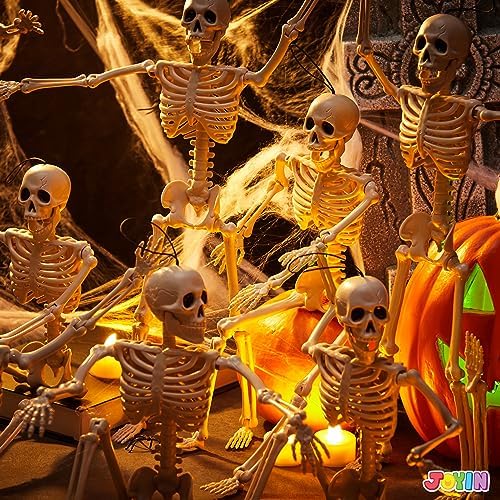 JOYIN 10 PCS 16" Halloween Skeleton Decor, Full Body Stayable Movable Joints, Posable Hanging Skeletons for Halloween Decoration, Yard, Graveyard, Haunted House Props, Spooky Scene Party Favor