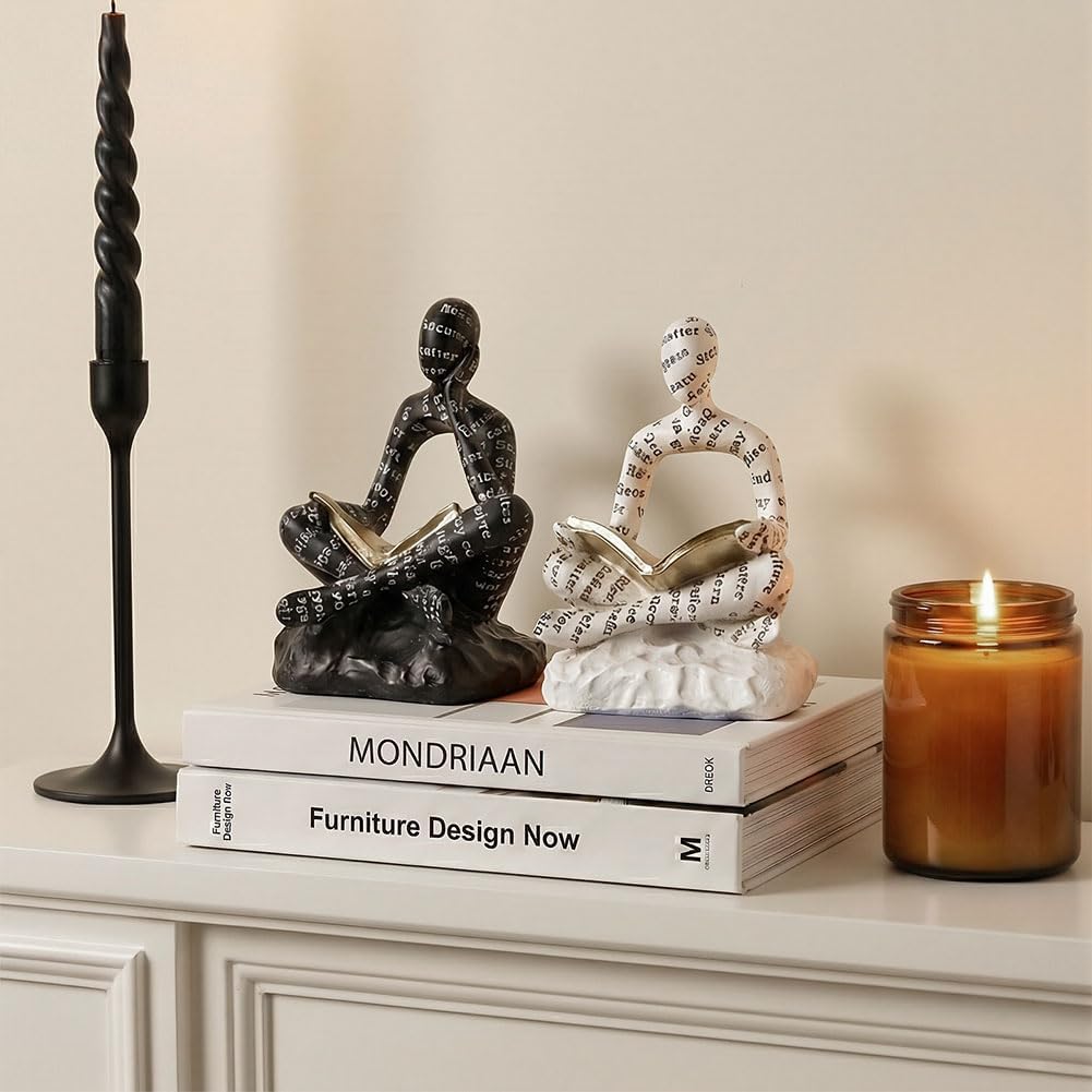 Modern Abstract Thinker Book Ends / Black White / Set of 2