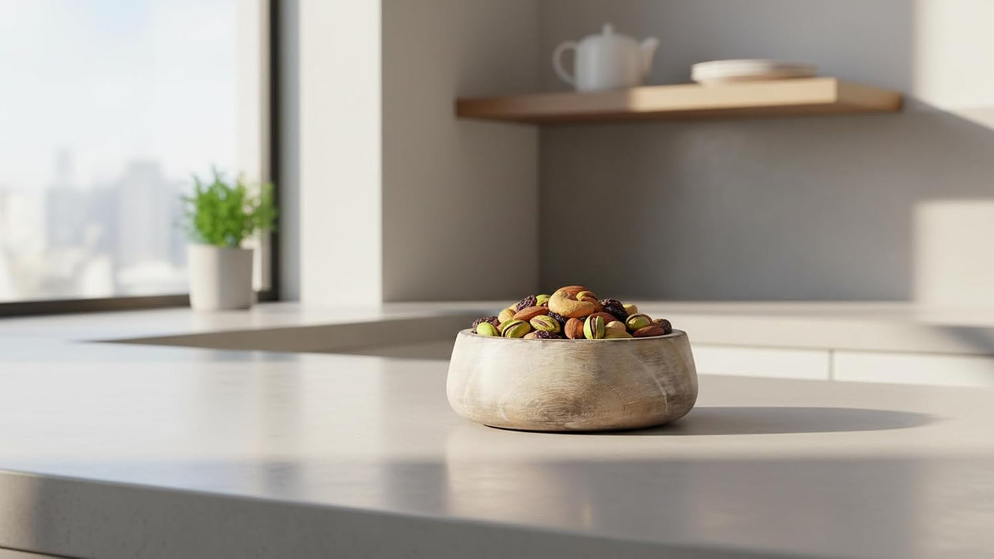 Handmade 6" Decorative Wooden Snack Serving Bowl For Dry Fruits Chips Coffee Table Countertop