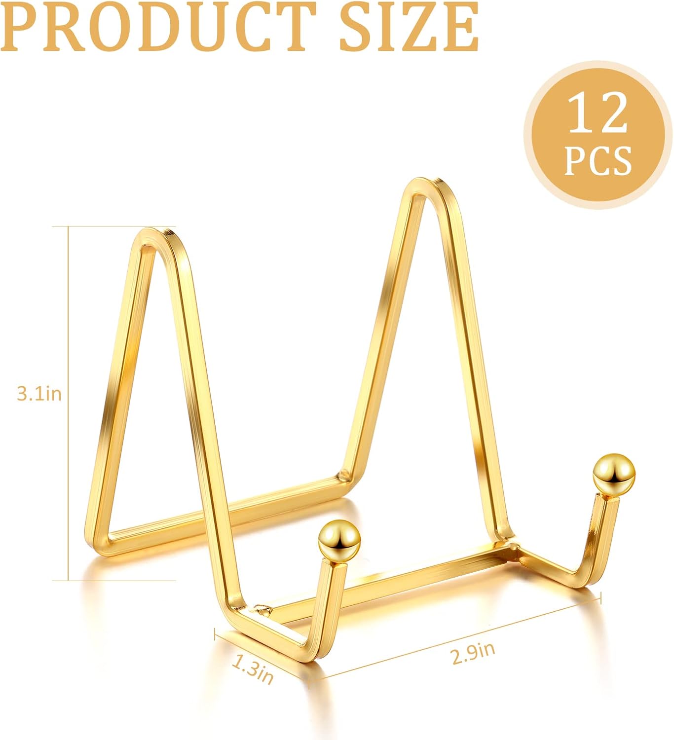 Plate Holder Easel Display Stand Metal Book Display Stand Tabletop / 3 Inch / Gold / Set of 12