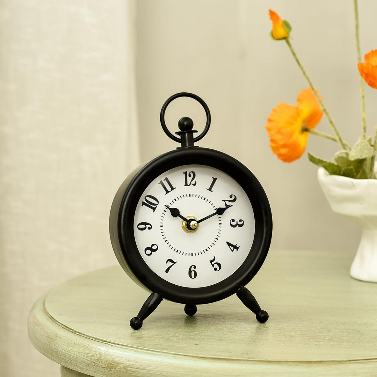 EMAX HOME Small Black Desk and Shelf Clock, 4.7*7.3 Inch Retro Elegant Tabletop Clock with Glass Cover, Silent